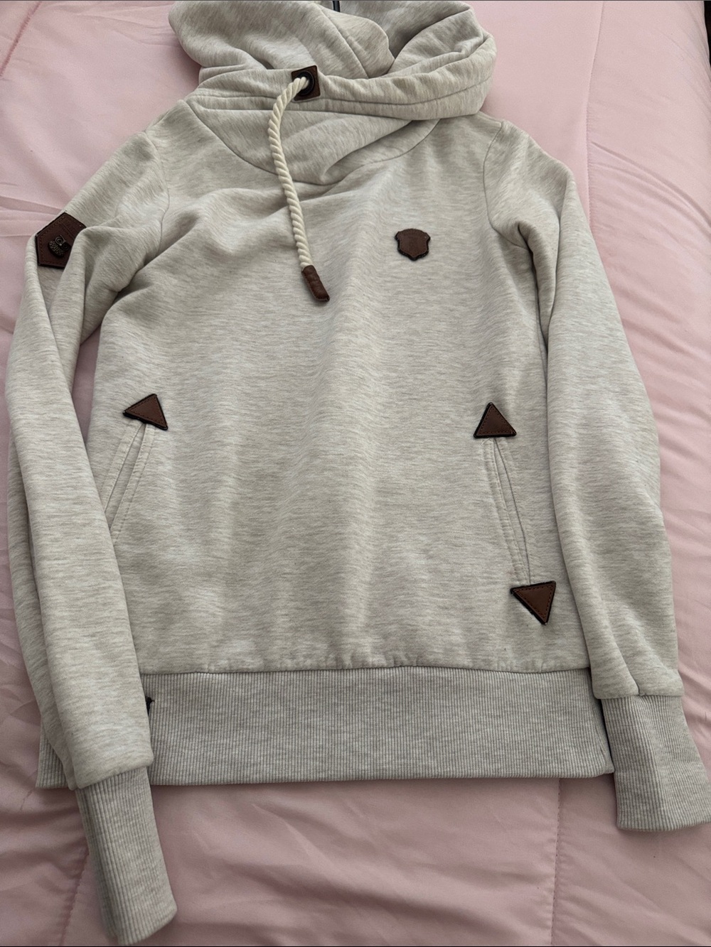 Naketano Light Gray Hoodie with Brown Trim Accents